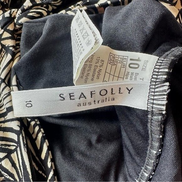 Seafolly Halter Tie Leaf Tropical Print Swimsuit High Cut sz 6 - Picture 10 of 12